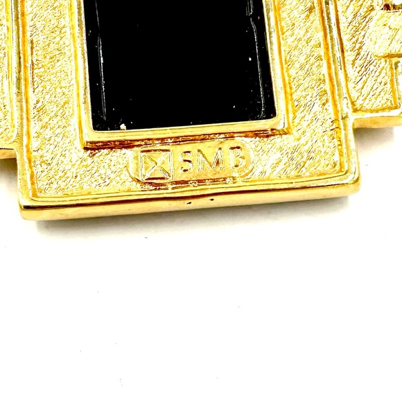 SMB Sandra Miller Burrows Pin Pendant Necklace Gold Tone Black Rhinestones - Picture 9 of 13